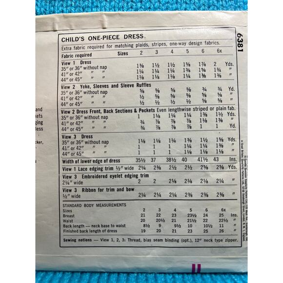 Simplicity 6381 pattern Girls A line dress ruffle sleeve 1960s size 3 - Picture 5 of 5